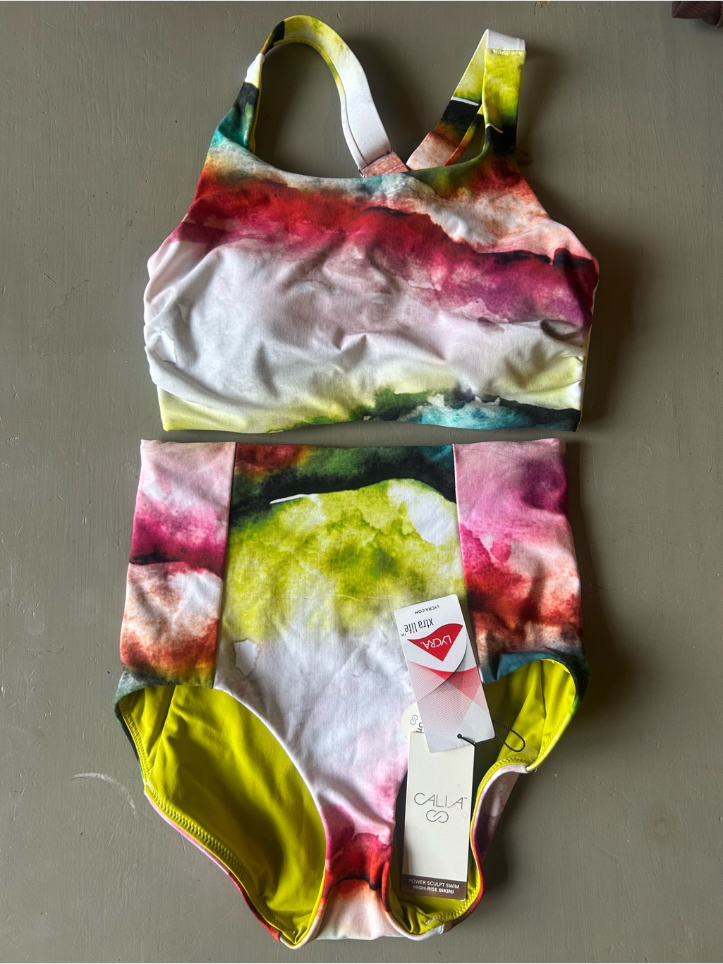 Calia By Carrie Underwood Multicolor Watercolor Bikini - Lime, Pink, Teal, Red